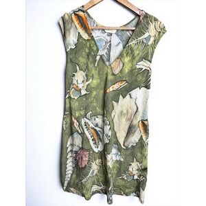 Vtg‎ Y2k Jams World Green Seashore Mini Dress Conch Hawaii Shell Sz Small HTF